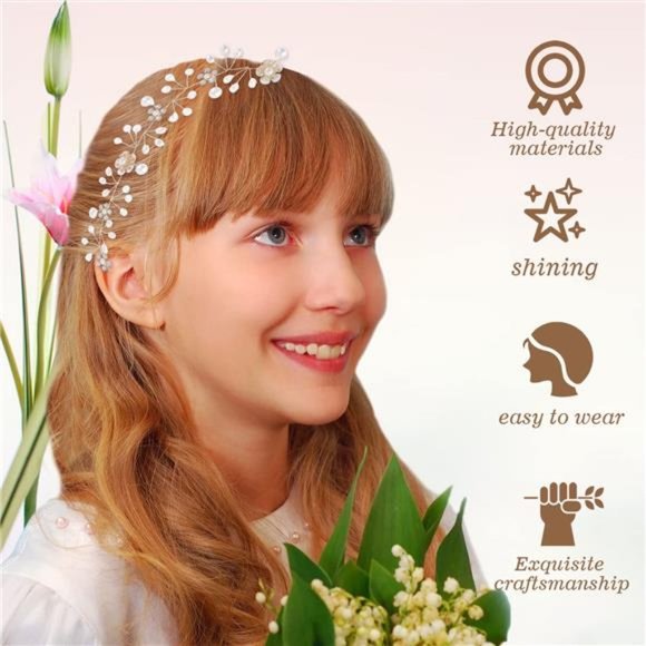 Pimoys Flower Girl Headpiece Headband, Flower Girl Hair Accessory main image 5